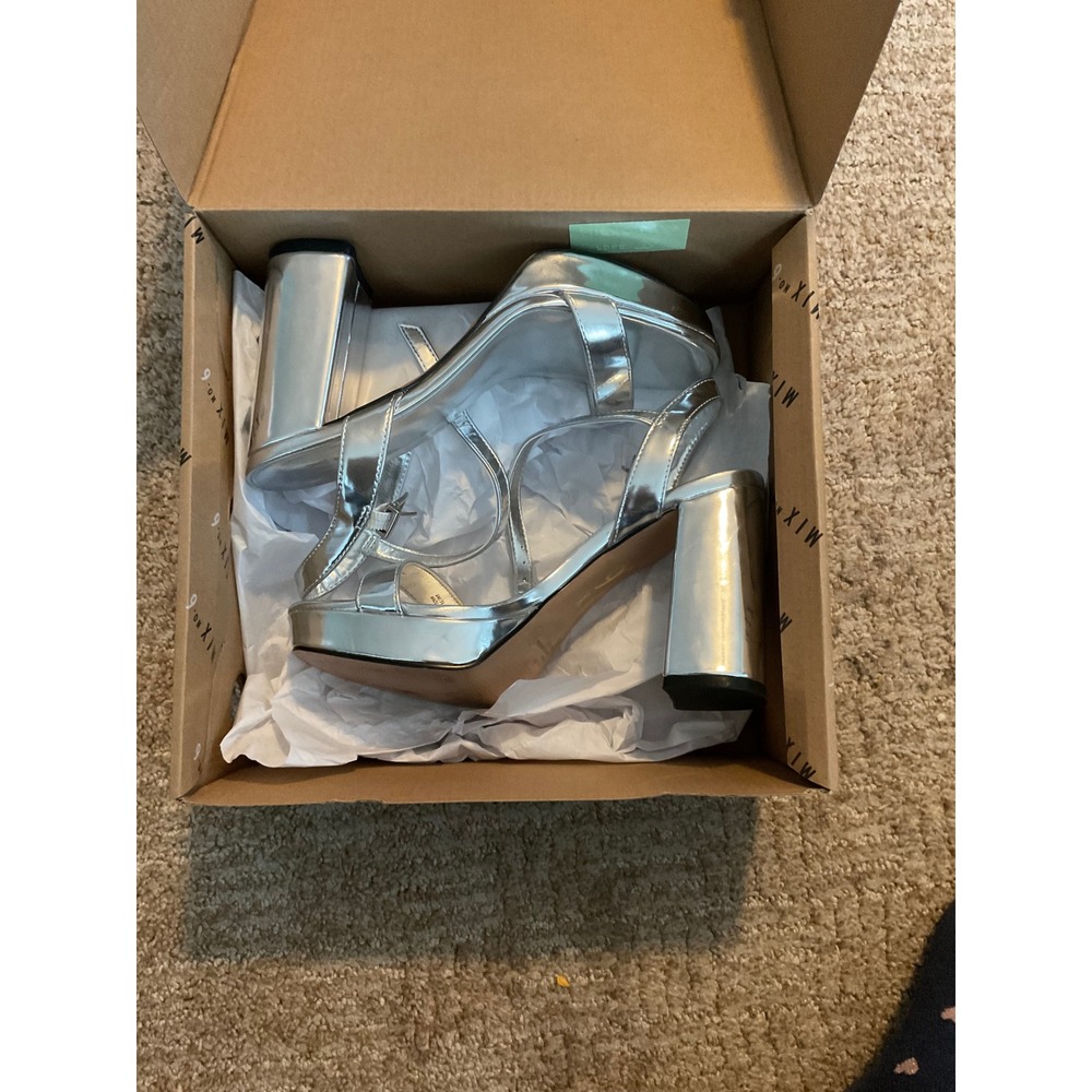 Mix No. 6 Sundra Silver‎ Metallic Platform Block Heel Sandals Womens Size 6M